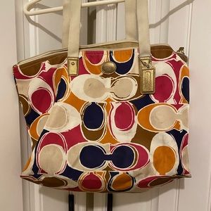 Coach multi colored satin bag
